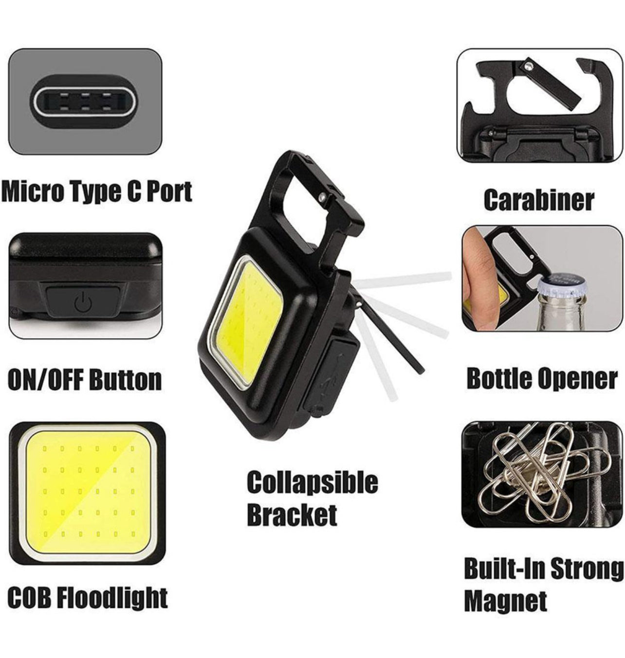 Rechargeable COB Keychain Work Light with 3 Lighting (black)