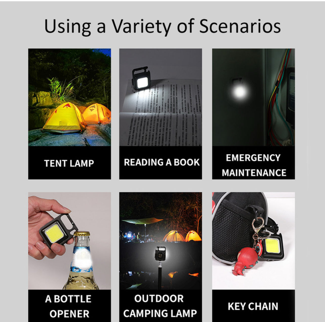 Rechargeable COB Keychain Work Light with 3 Lighting  (black)
