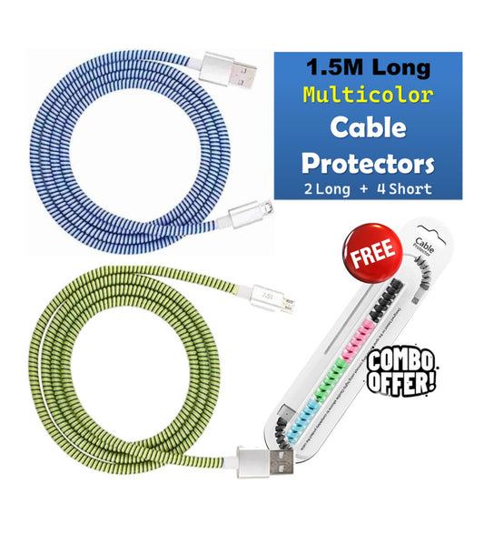 1.5 M 2pcs long 4 short cable protector combo (multicolour)